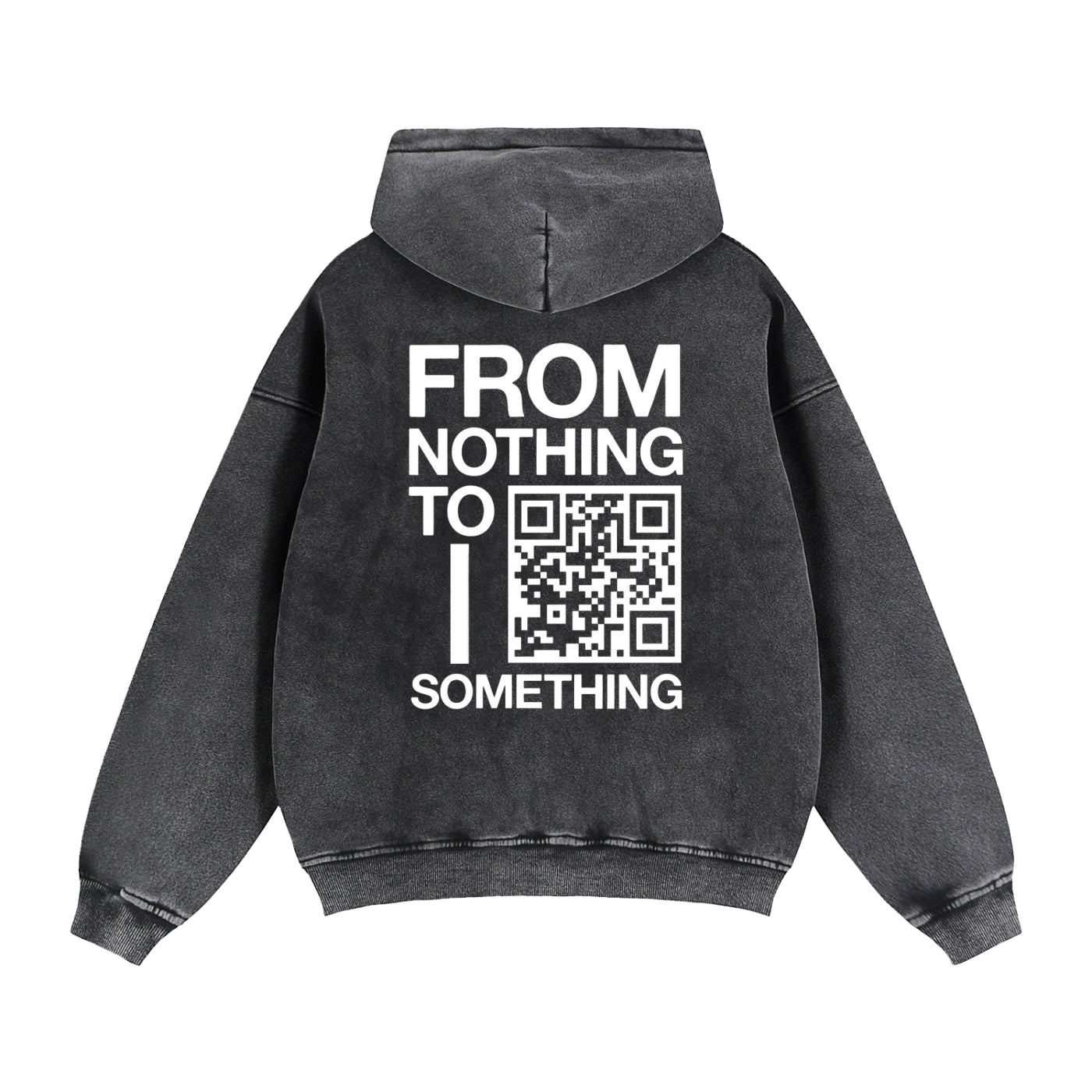 FROM NOTHING TO SOMETHING (WHITE SCRIB) ZIPPER HOODIE : Zip-Through Boxy Fleece Hoodie