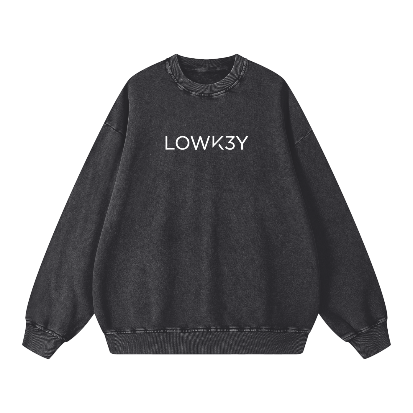 CLASSIC "CREW" NECK, LOWK3Y SWEATSHIRT (WHITE SCRIB) : Snow Washed Oversized Sweatshirt