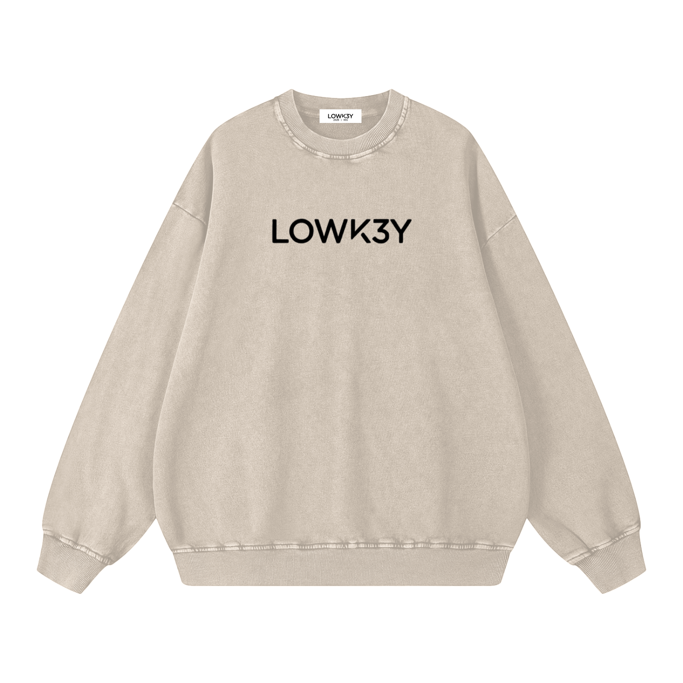 CLASSIC "CREW" NECK, LOWK3Y SWEATSHIRT (BLACK SCRIB) : Snow Washed Oversized Sweatshirt