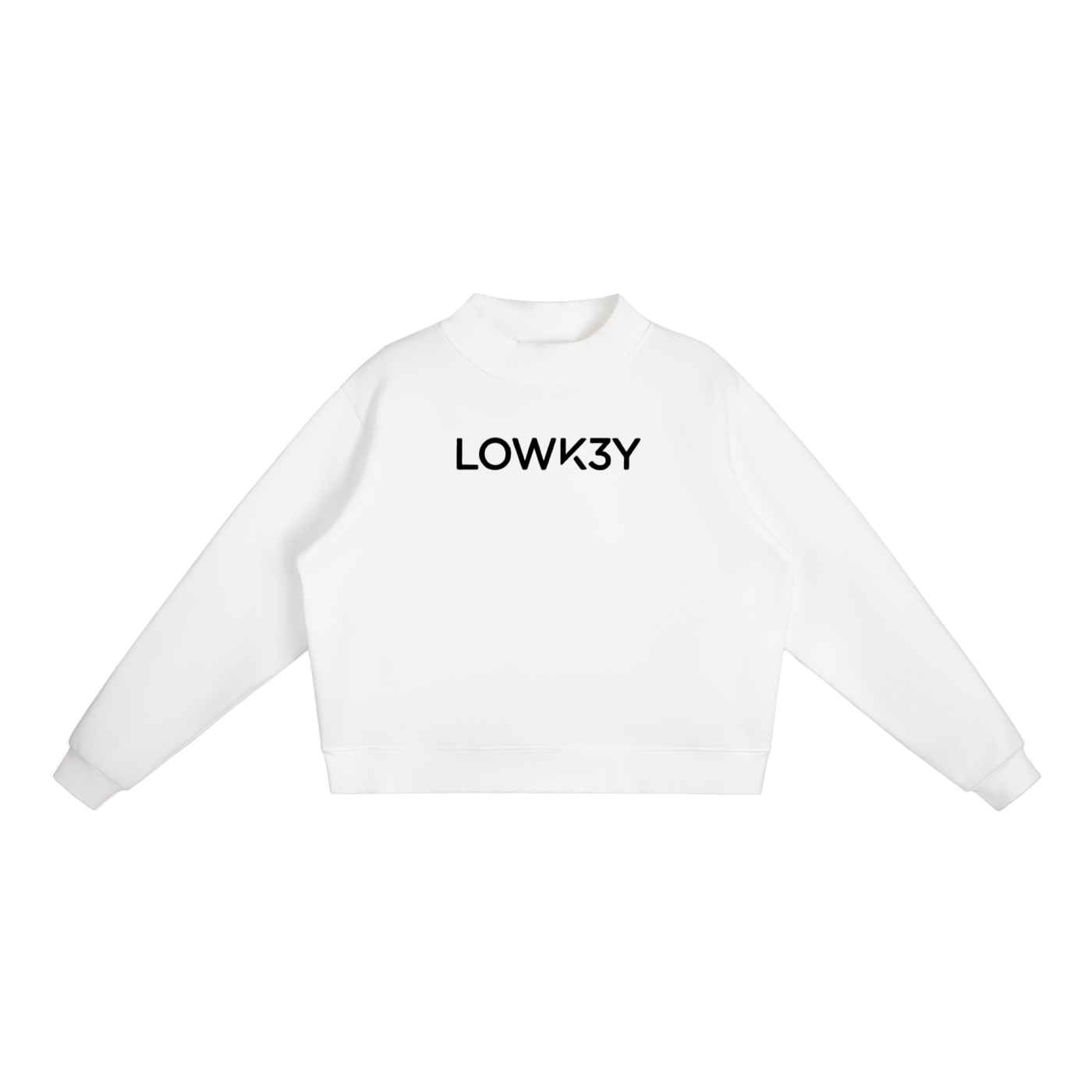 CLASSIC "CLEAN" MOCK (BLACK SCRIB) : Essential Fleece Mock-Neck Crew Sweatshirt