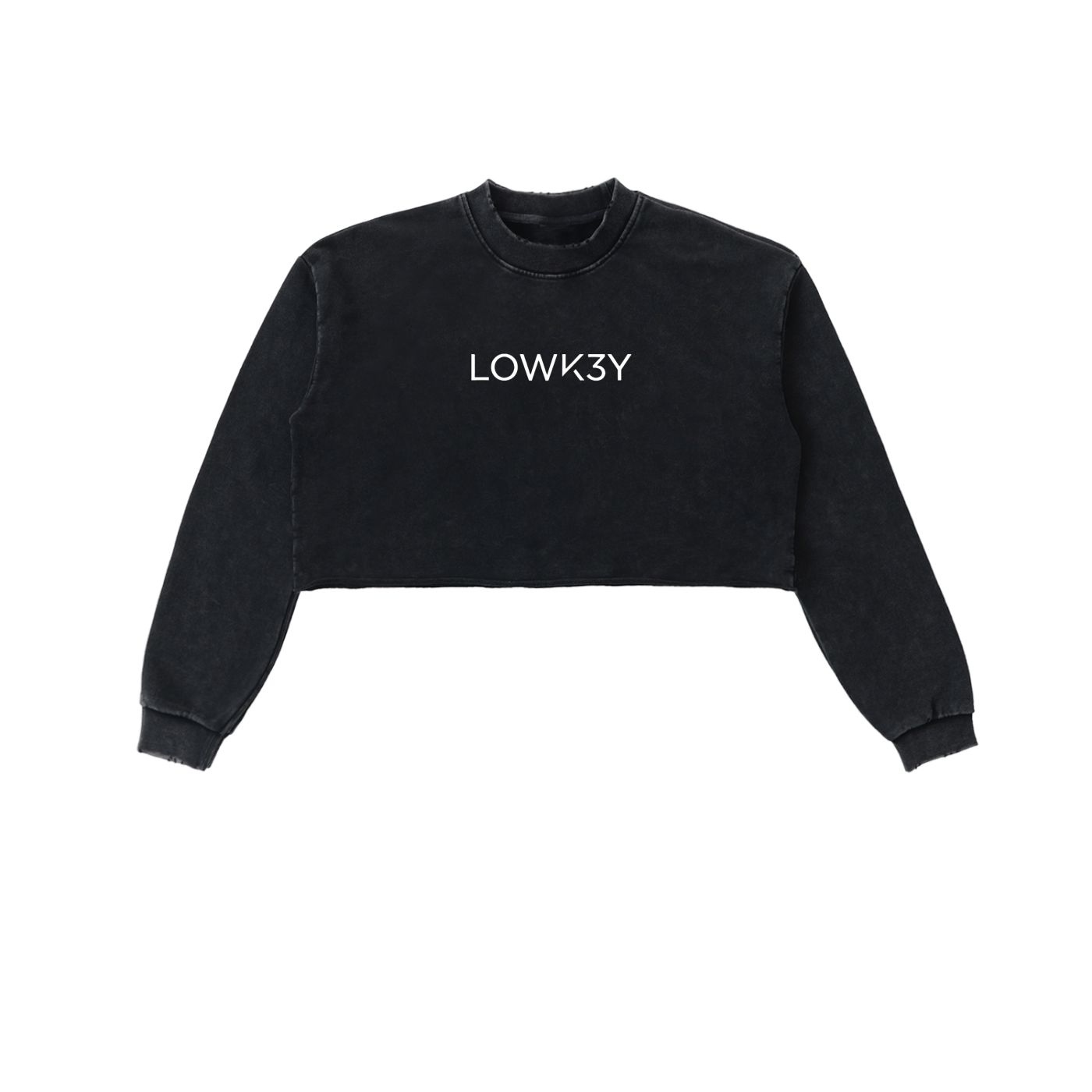 "CLEAN" CLASSIC CREW LONG SLEEVE CROP TOP : Snow Washed Raw Edge Cropped Sweatshirt