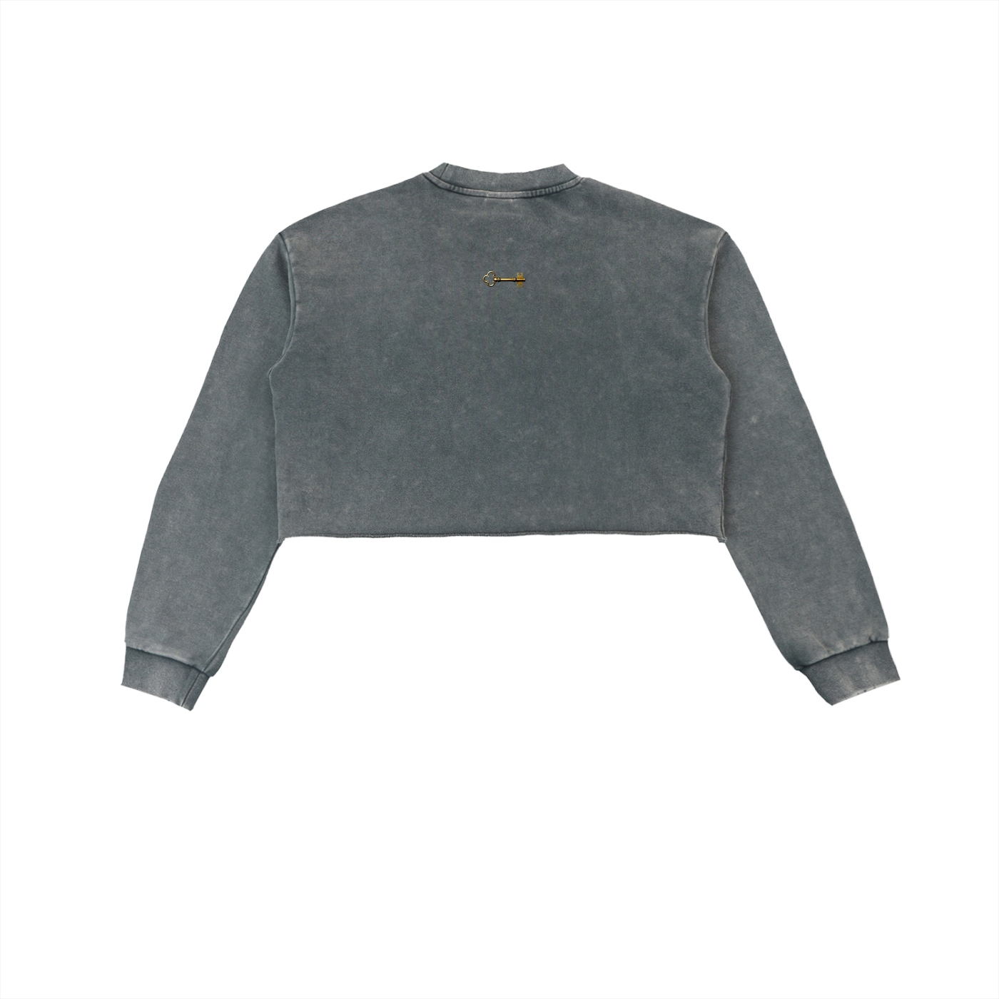 "CLEAN" CLASSIC CREW LONG SLEEVE CROP TOP : Snow Washed Raw Edge Cropped Sweatshirt