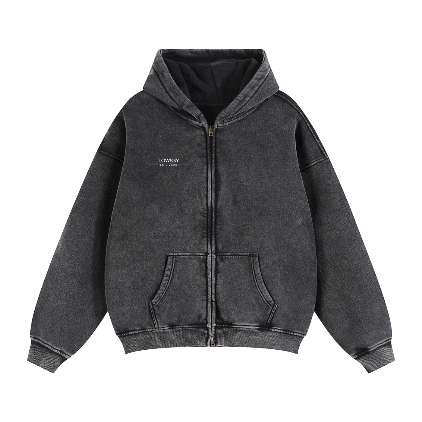 FROM NOTHING TO SOMETHING (WHITE SCRIB) ZIPPER HOODIE : Zip-Through Boxy Fleece Hoodie