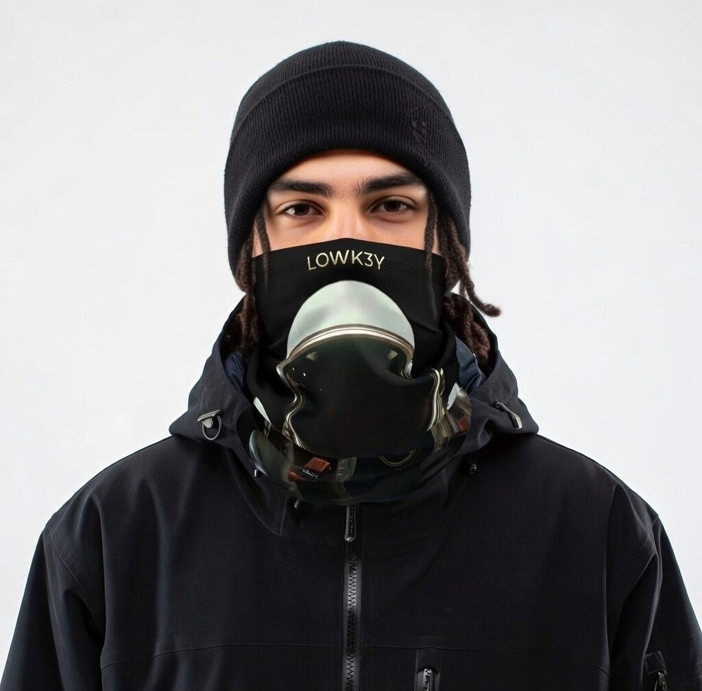 "SNOWBOARDER 'MOON MAN' FACEGUARD" : Winter Neck Gaiter With Drawstring
