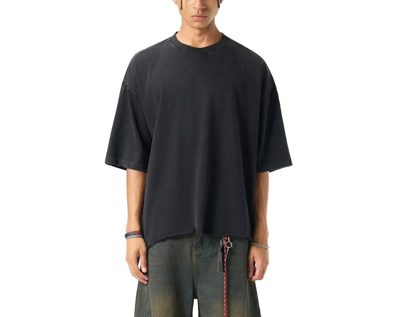 CLASSIC "WORN OUT" VINTAGE TEE (BLACK SCRIB) : Snow Wash Raw-Hem Boxy T-shirt