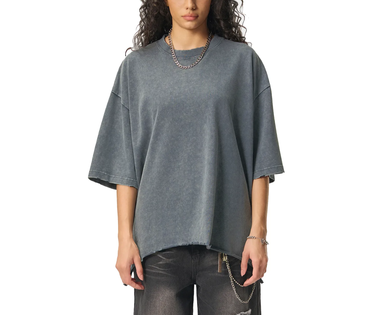 CLASSIC "WORN OUT" VINTAGE TEE (BLACK SCRIB) : Snow Wash Raw-Hem Boxy T-shirt