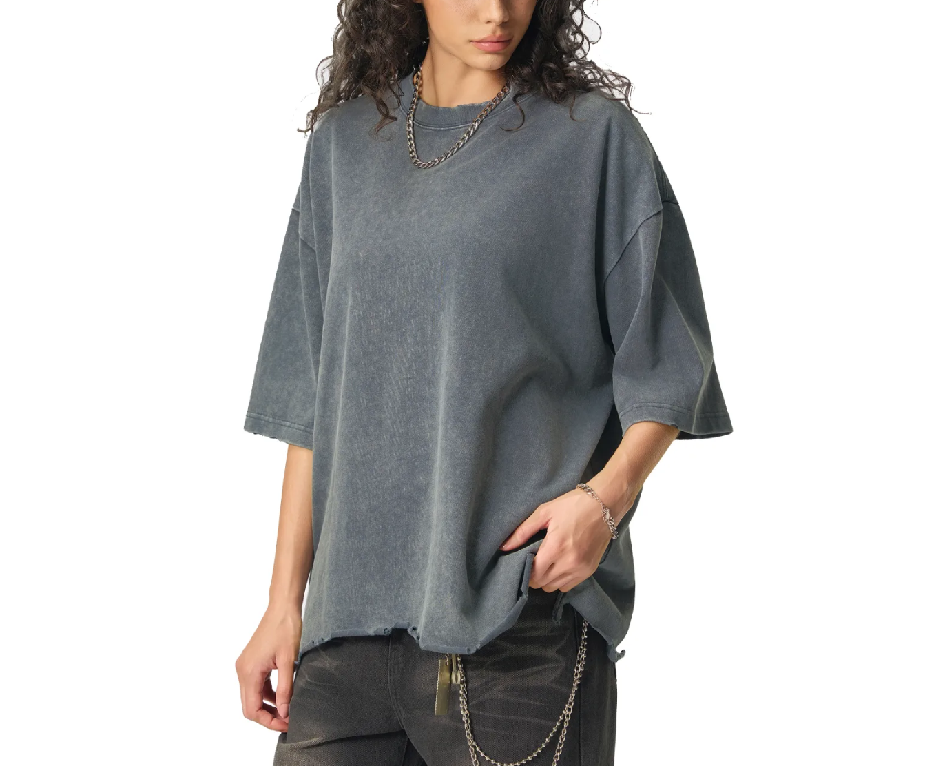 CLASSIC "WORN OUT" VINTAGE TEE (BLACK SCRIB) : Snow Wash Raw-Hem Boxy T-shirt