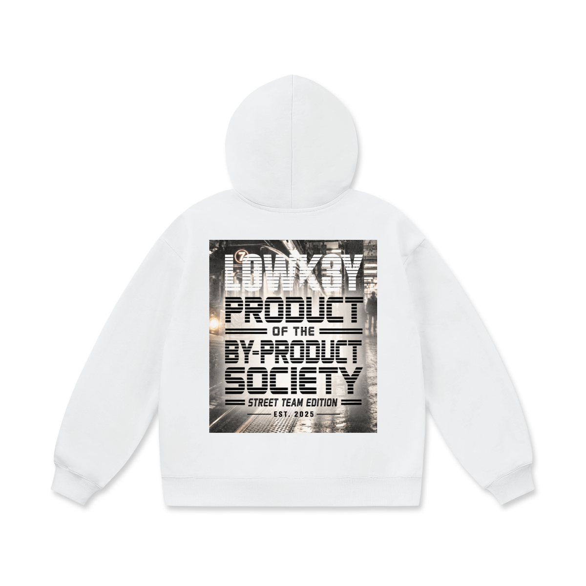 LOWK3Y x STREET TEAM EDITION x BYPRODUCT SOCIETY COLLECTION (BLACK SCRIB) : Front Pouch Oversize Heavyweight Fleece Hoodie