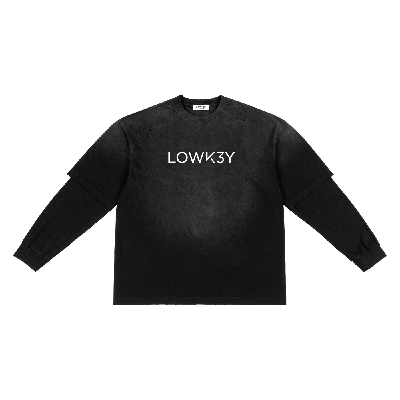 90'S FIT LAYERED LONG SLEEVE : Hand-Frayed Faux Two-Piece T-Shirt