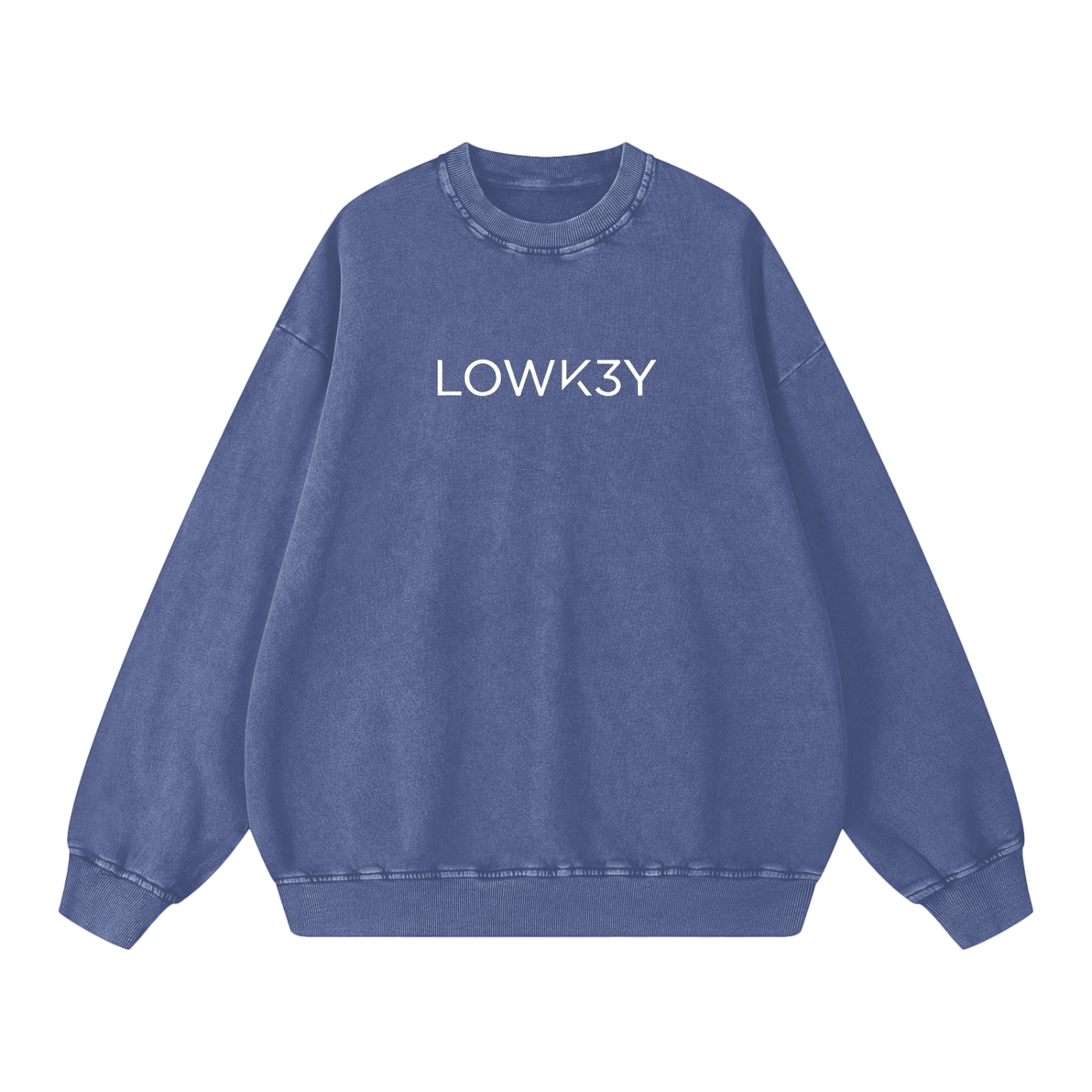 CLASSIC "CREW" NECK, LOWK3Y SWEATSHIRT (WHITE SCRIB) : Snow Washed Oversized Sweatshirt