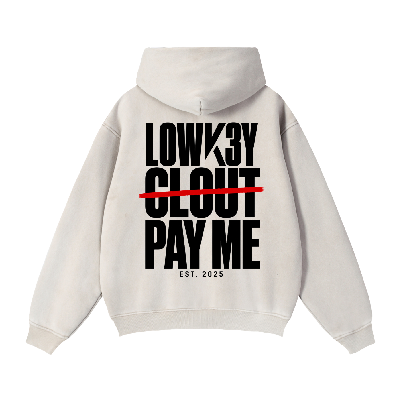 LOWK3Y x FCK CLOUT PAY ME (BLACK SCRIB) ZIPPER HOODIE : Zip-Through Boxy Fleece Hoodie