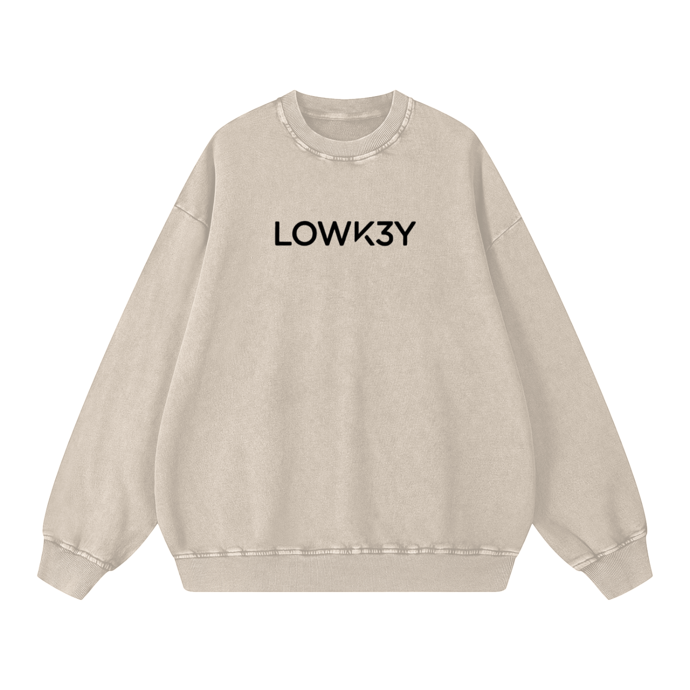 CLASSIC "CREW" NECK, LOWK3Y SWEATSHIRT (BLACK SCRIB) : Snow Washed Oversized Sweatshirt