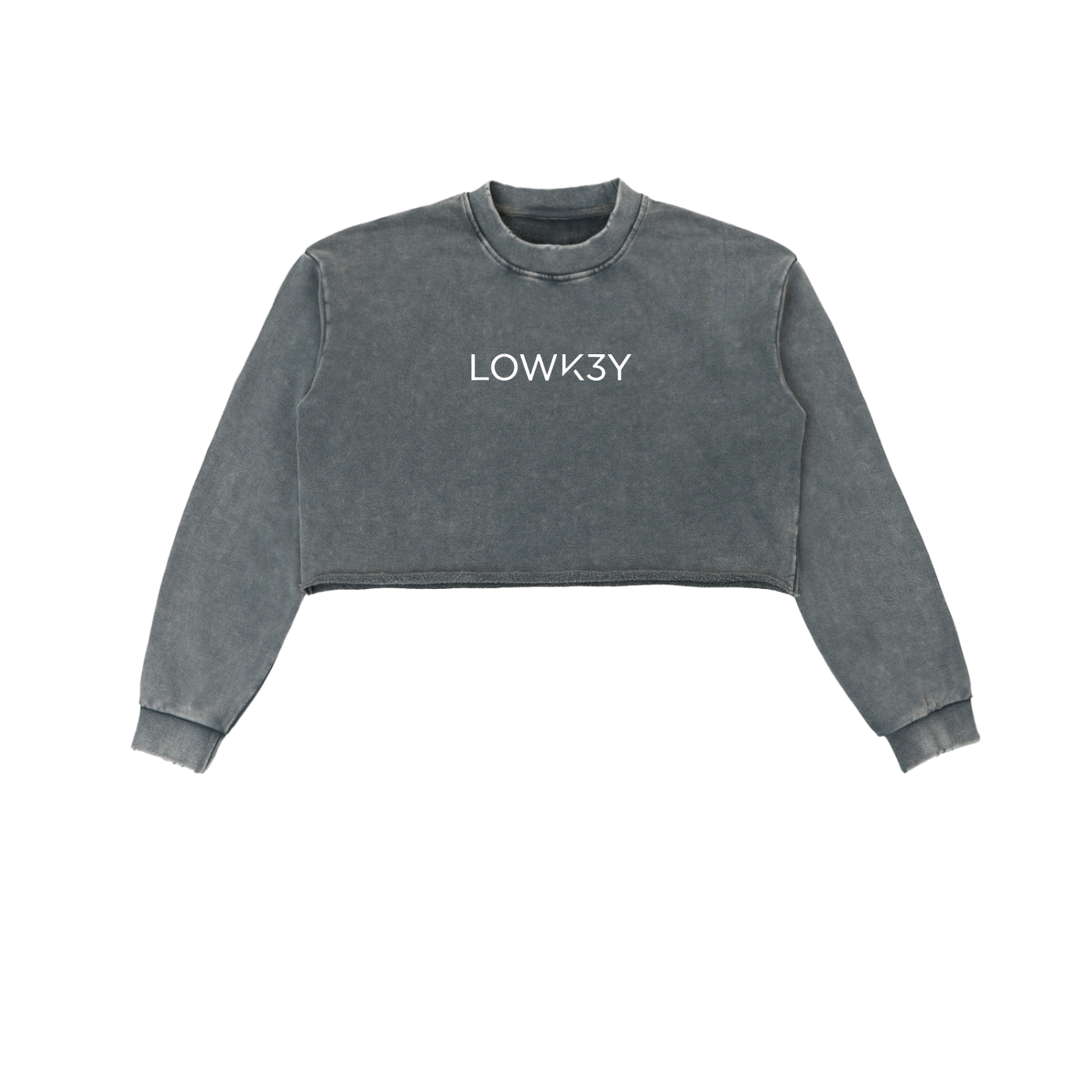 "CLEAN" CLASSIC CREW LONG SLEEVE CROP TOP : Snow Washed Raw Edge Cropped Sweatshirt
