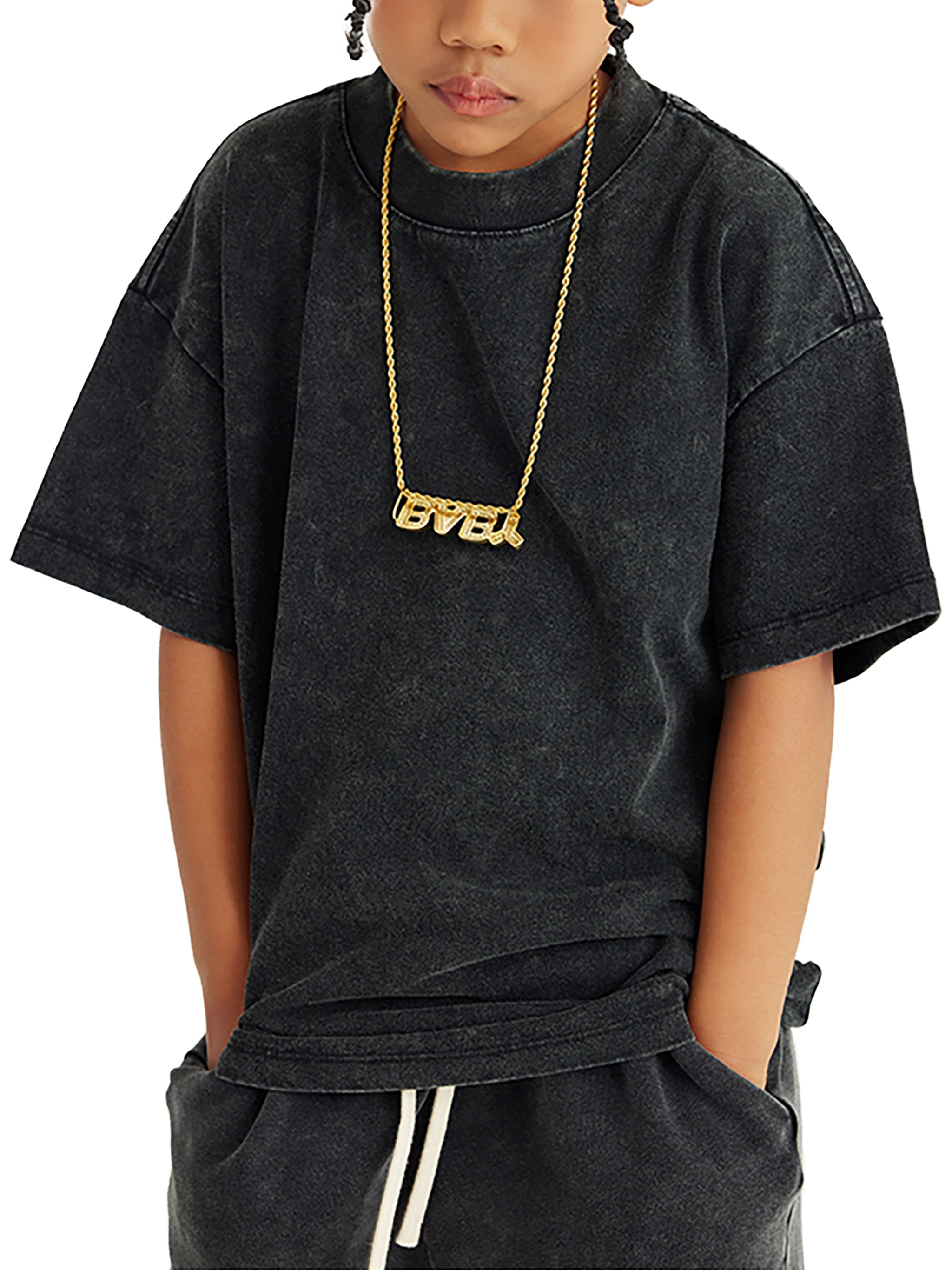 *KIDS* LUX CASUAL VINTAGE TEE (BLACK SCRIB) : Snow Washed Kids' T-Shirt