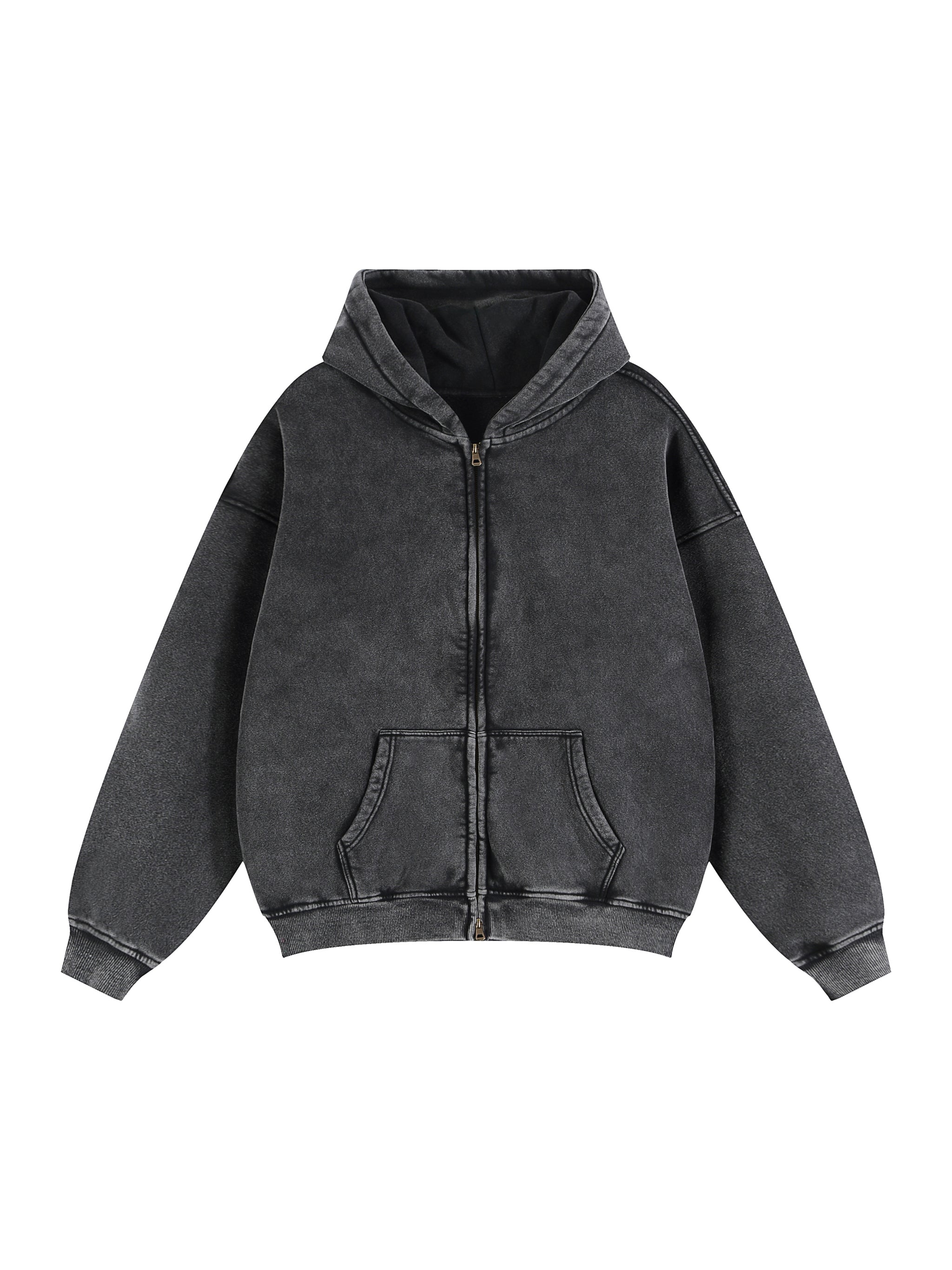 FROM NOTHING TO SOMETHING (WHITE SCRIB) ZIPPER HOODIE : Zip-Through Boxy Fleece Hoodie