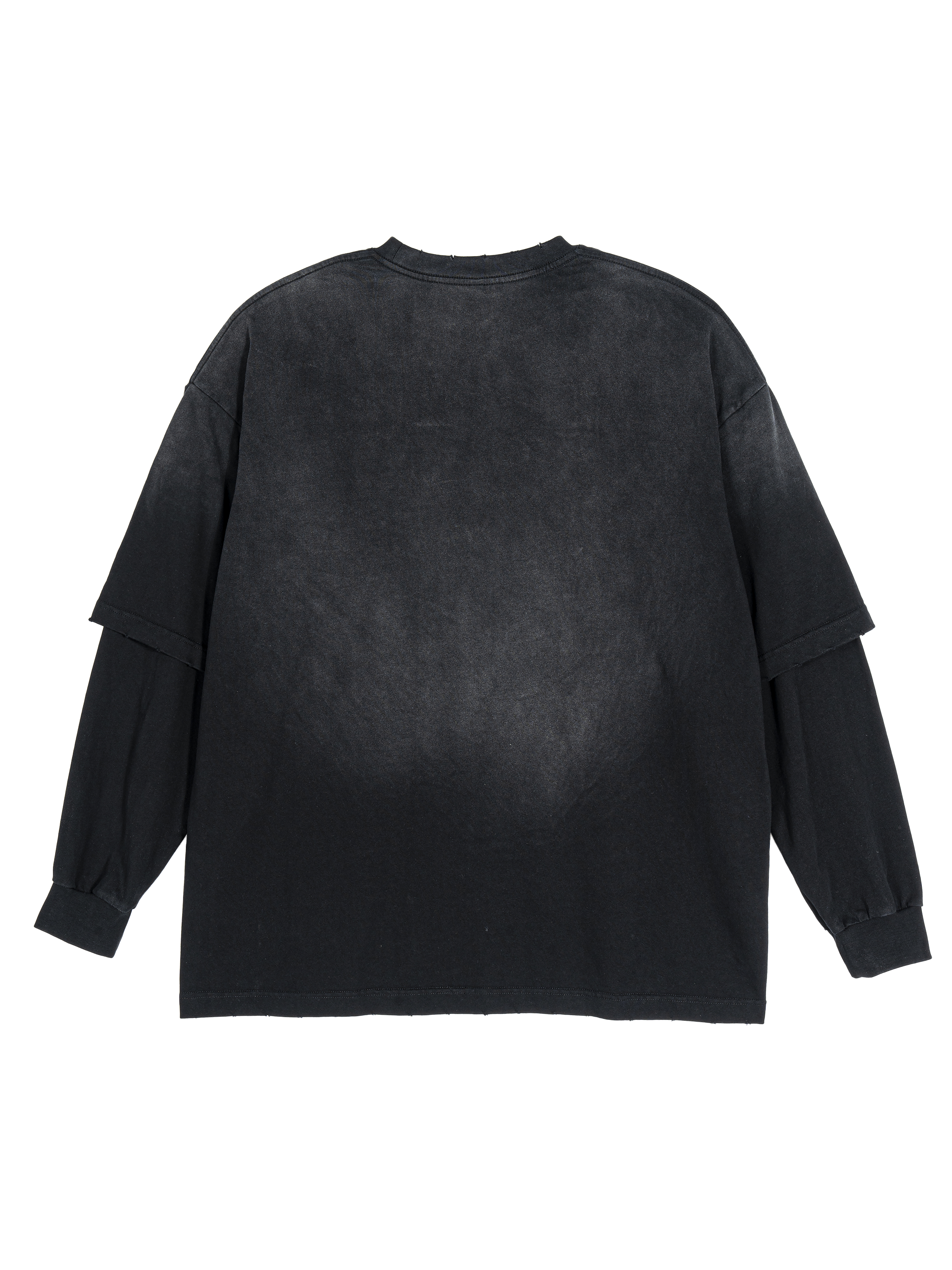 90'S FIT LAYERED LONG SLEEVE : Hand-Frayed Faux Two-Piece T-Shirt
