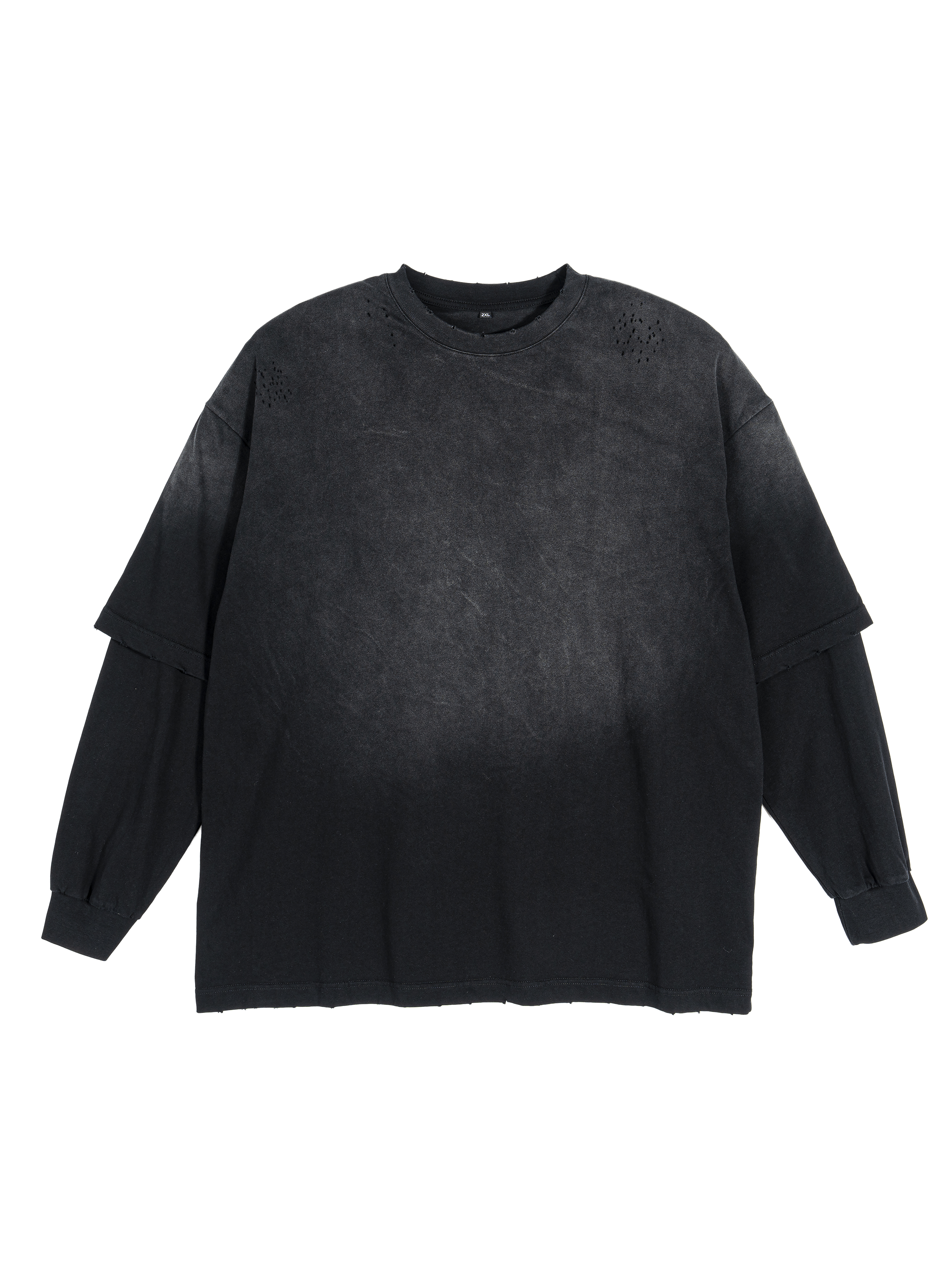 90'S FIT LAYERED LONG SLEEVE : Hand-Frayed Faux Two-Piece T-Shirt