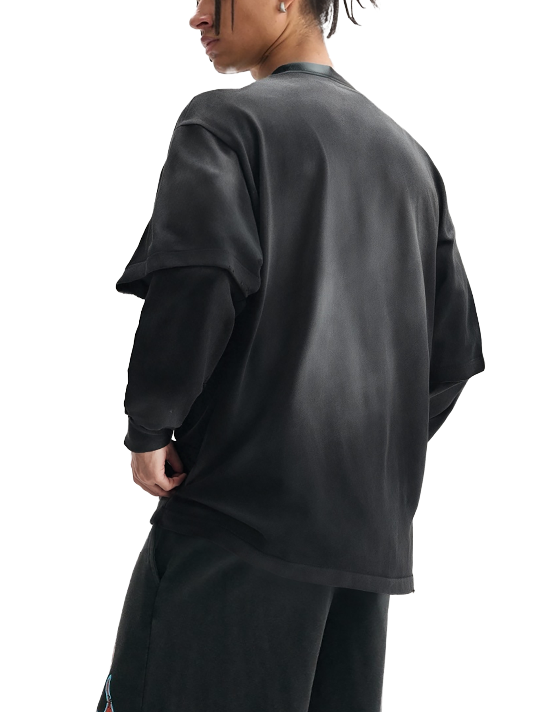 90'S FIT LAYERED LONG SLEEVE : Hand-Frayed Faux Two-Piece T-Shirt