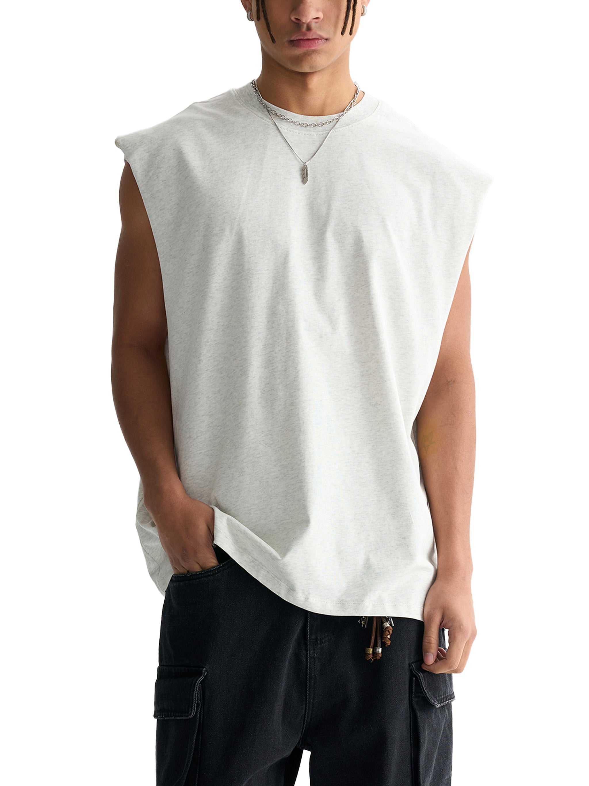 CLASSIC CUT SLEEVE (WHITE SCRIB) "GEN 1" : Raw Edge Cotton Tank Top