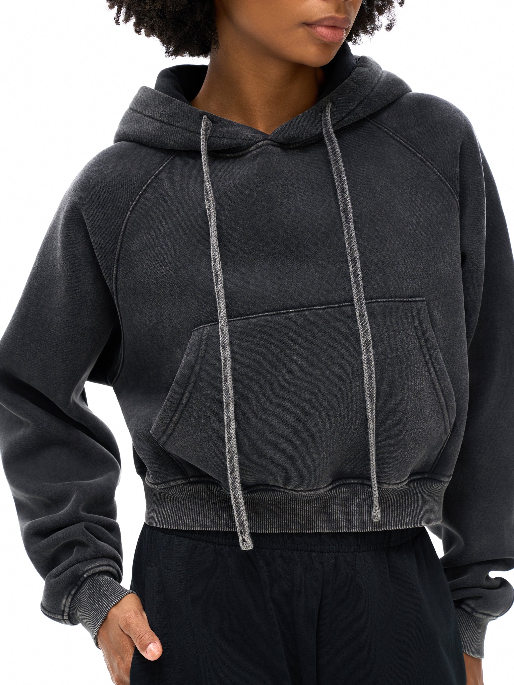WOMEN'S "ATHLETE" HOODIE (BLACK SCRIB) : Snow Washed Cropped Hoodie