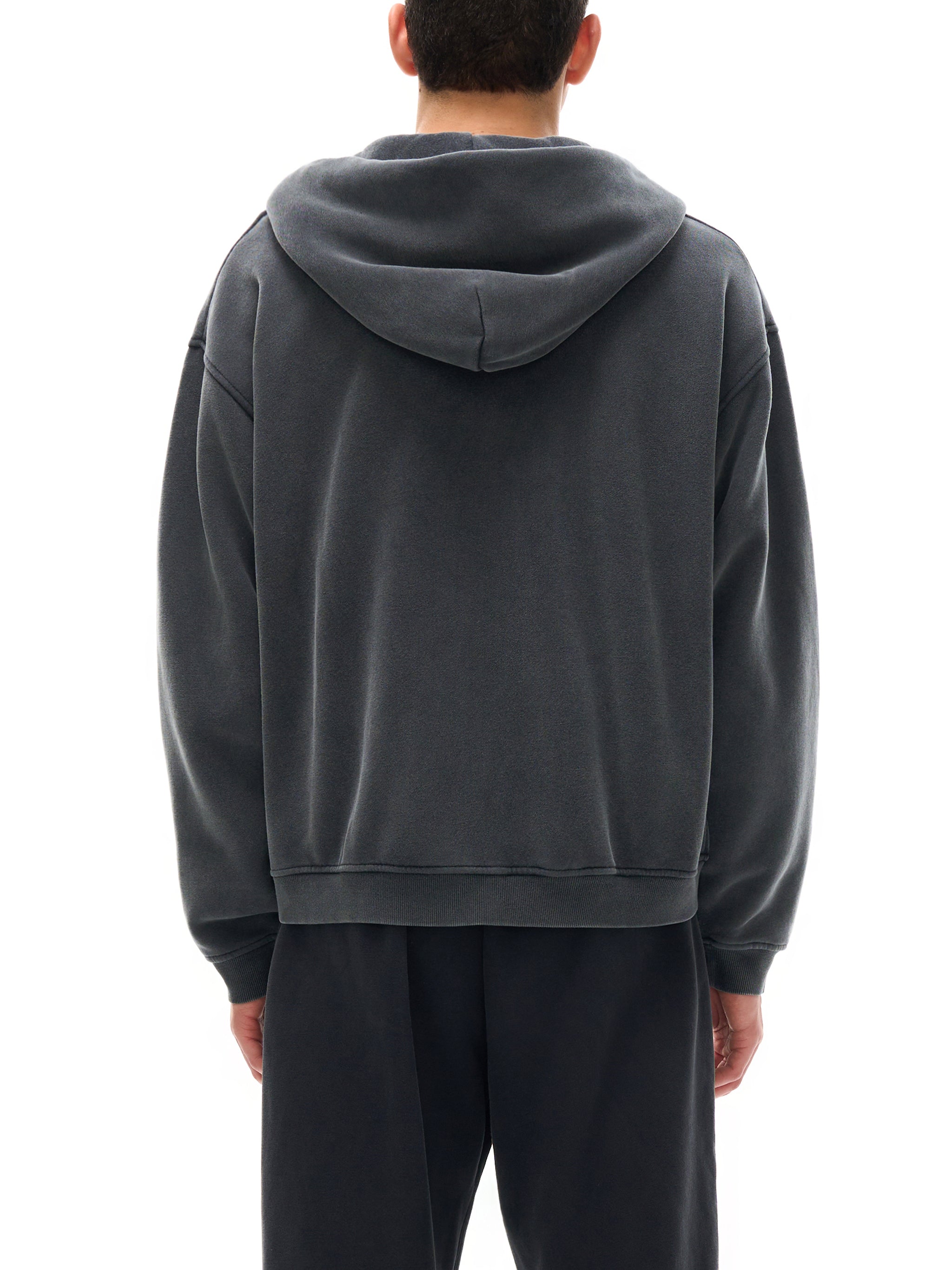 FROM NOTHING TO SOMETHING (WHITE SCRIB) ZIPPER HOODIE : Zip-Through Boxy Fleece Hoodie