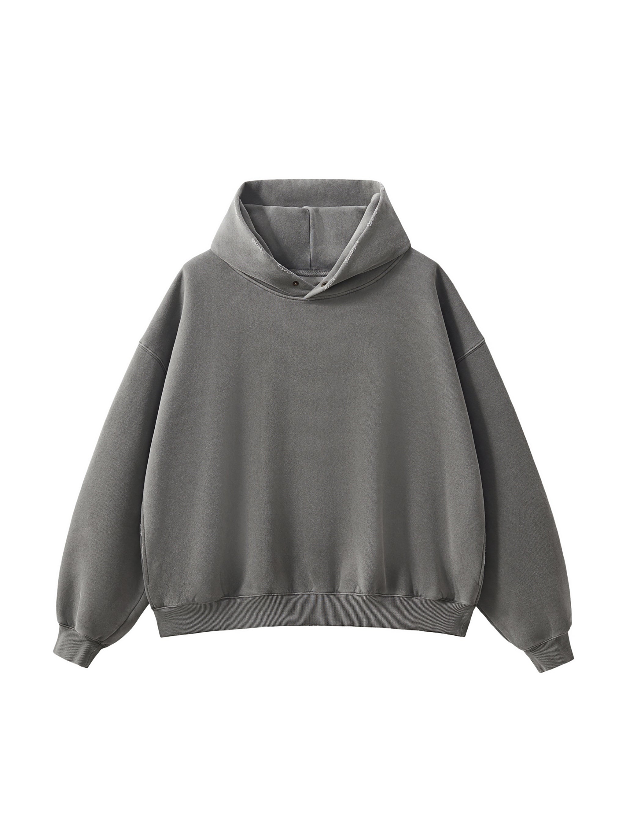 DROPPED SHOULDER "ICON LOGO" HOODIE : Frayed Enzyme Washed Fleece Hoodie