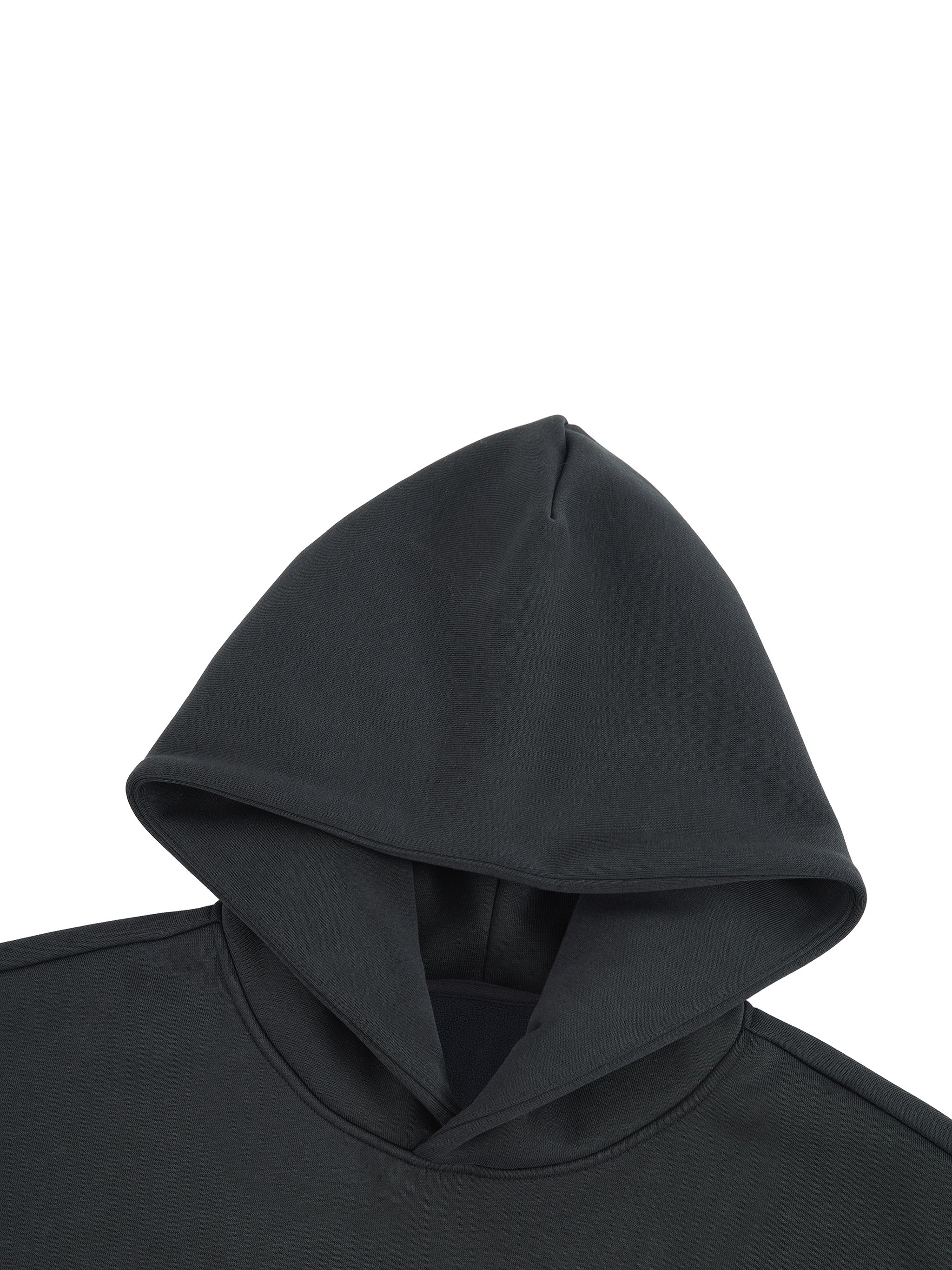 "CLEAN" MiNIMALIST HOODIE (DARK WALL/WHITE SCRIBE) : Essential Heavyweight Boxy Fleece Hoodie