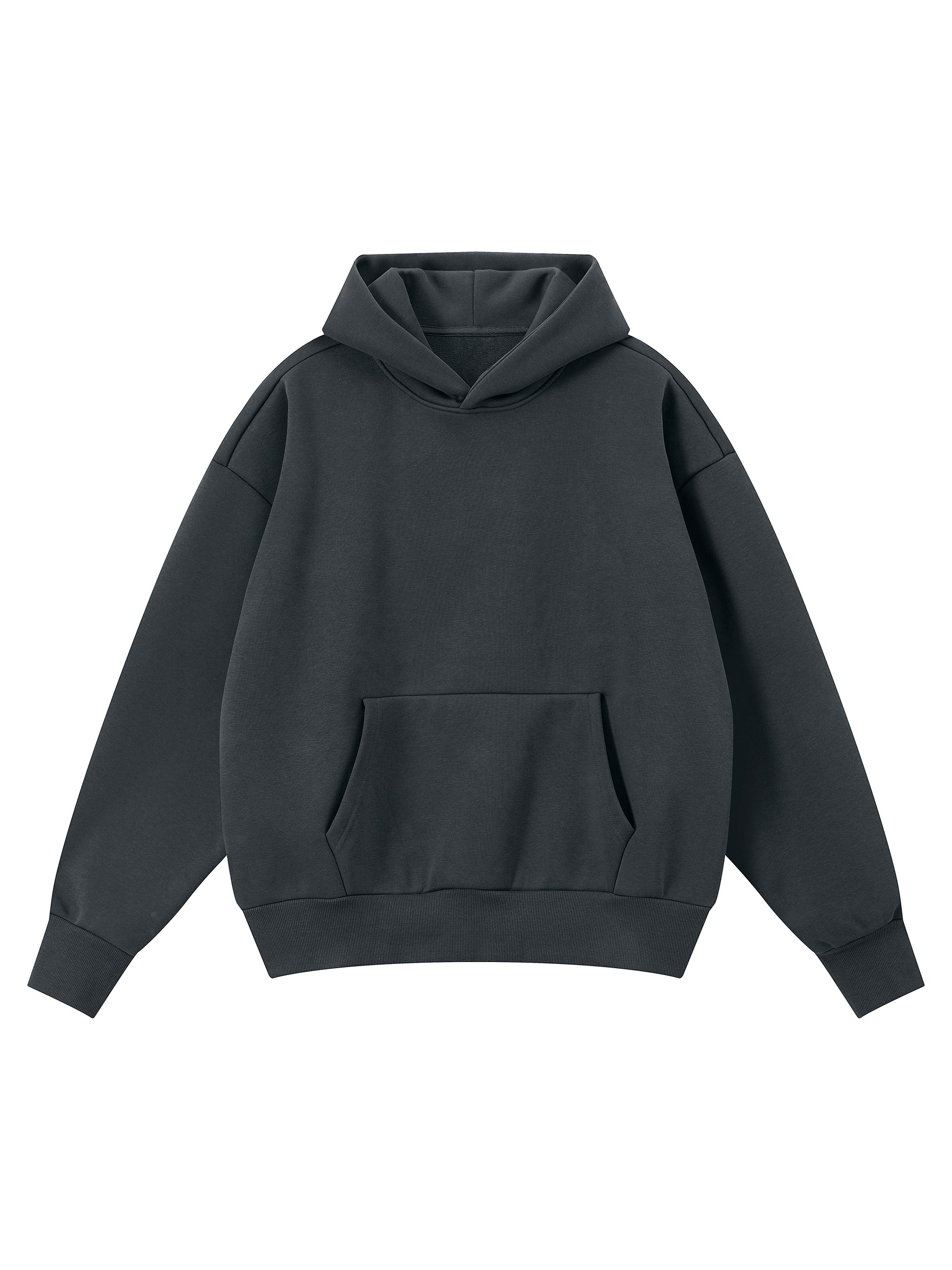"CLEAN" MiNIMALIST HOODIE (DARK WALL/WHITE SCRIBE) : Essential Heavyweight Boxy Fleece Hoodie