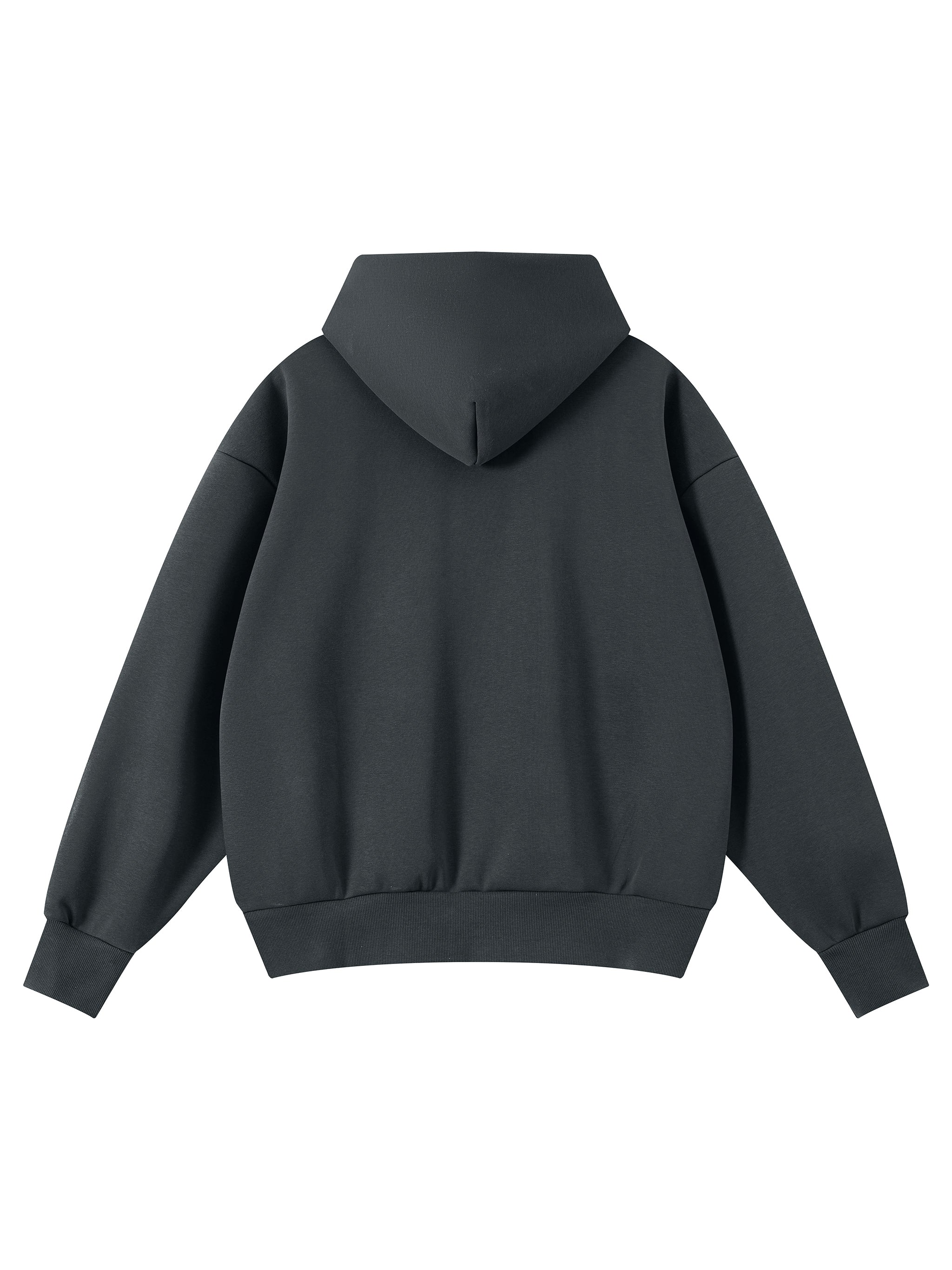 "CLEAN" MiNIMALIST HOODIE (DARK WALL/WHITE SCRIBE) : Essential Heavyweight Boxy Fleece Hoodie