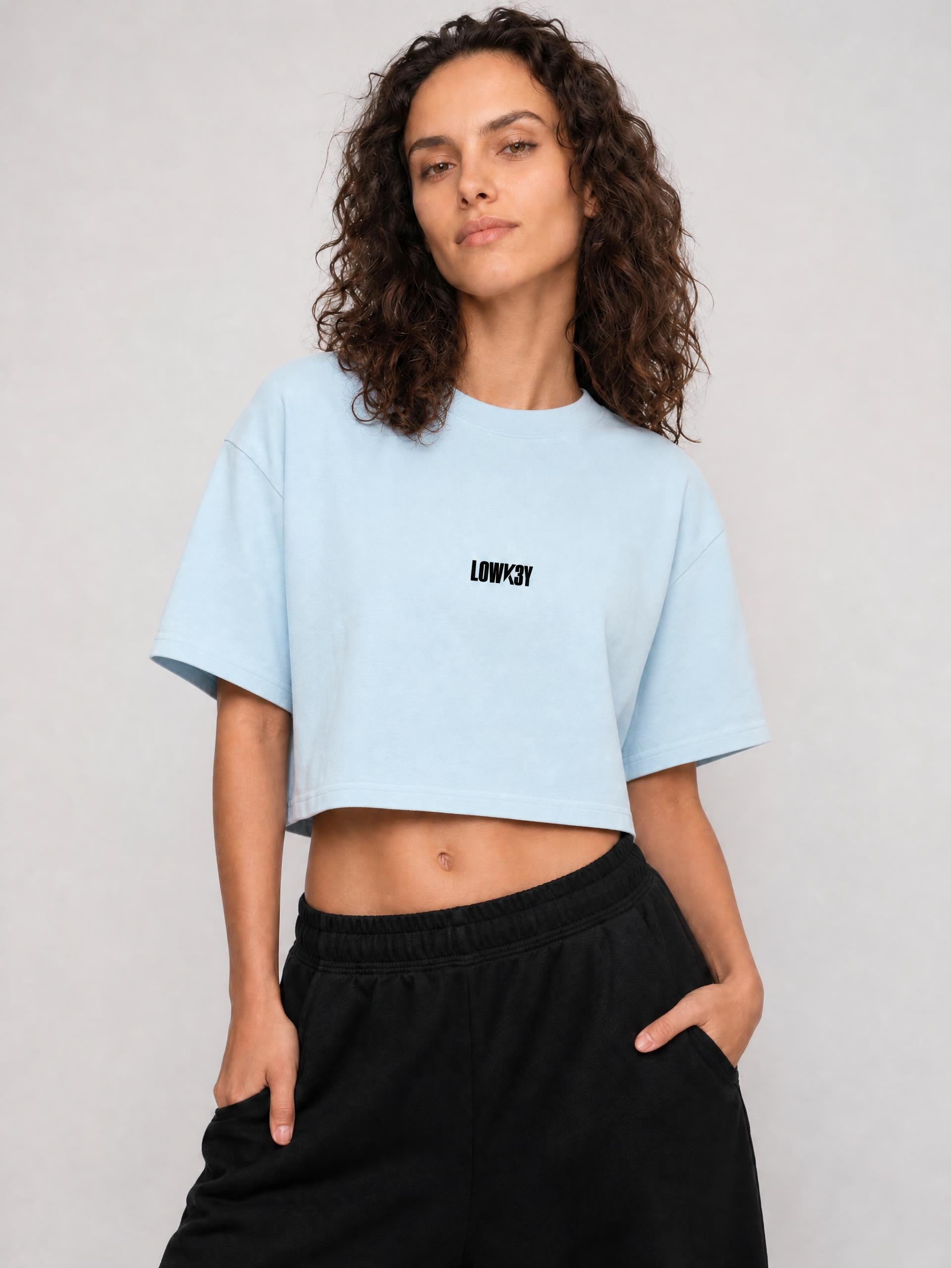 WOMAN'S CLASSIC CROP TOP (BLACK SCRIB) : Women's Mineral Wash Cotton Crop T-Shirt